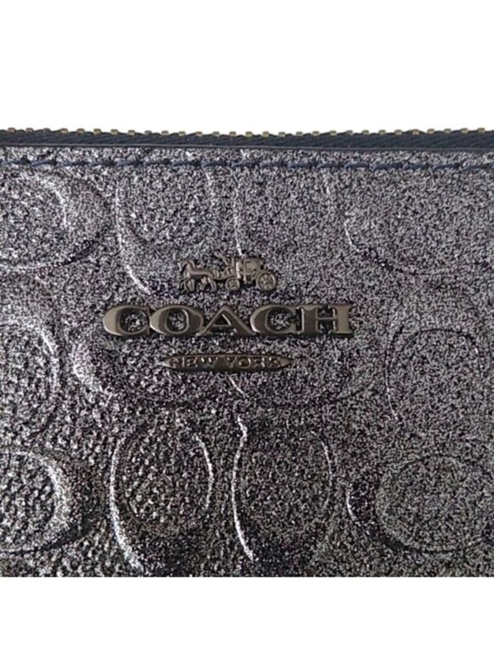 Coach F39168 Signature Glitter Patent Leather Corner Zip Wristlet, QB/Charcoal - Picture 5 of 9